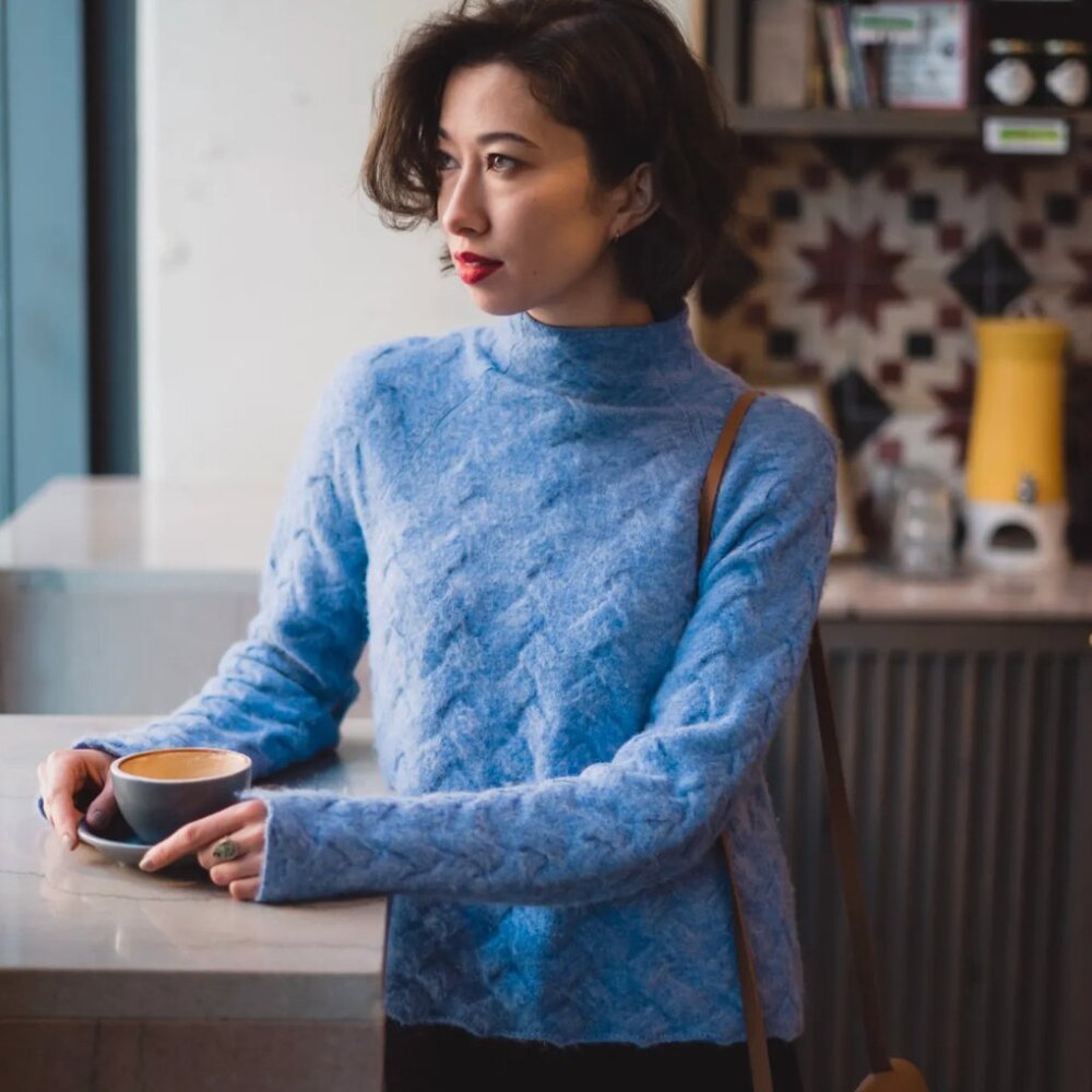 Aritzia Wilfred Free Blue Michal Wool Alpaca Blend Cable Knit Sweater XS